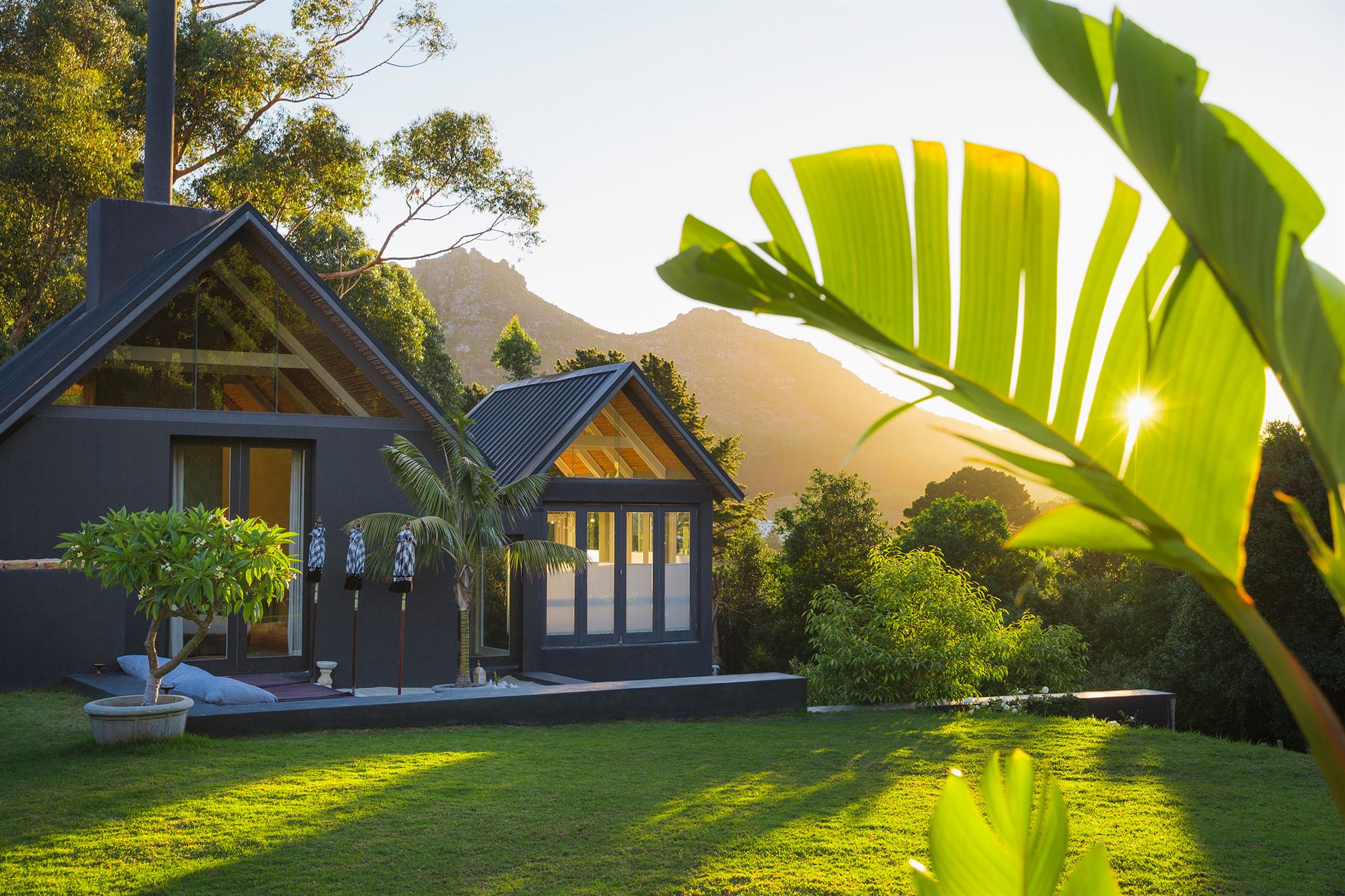 Luxury safari lodge with sunset view