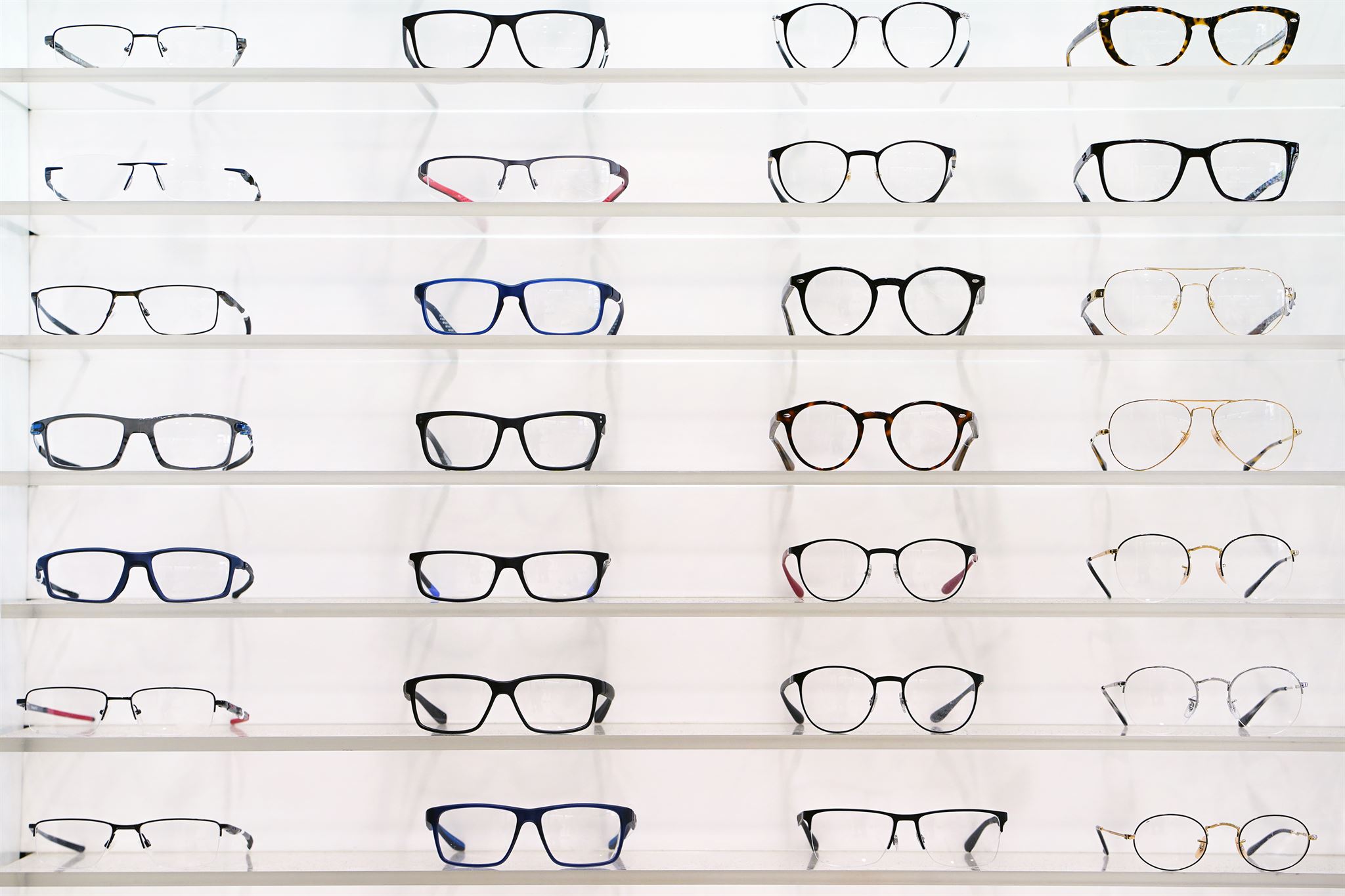 Glasses displayed on retail store shelf