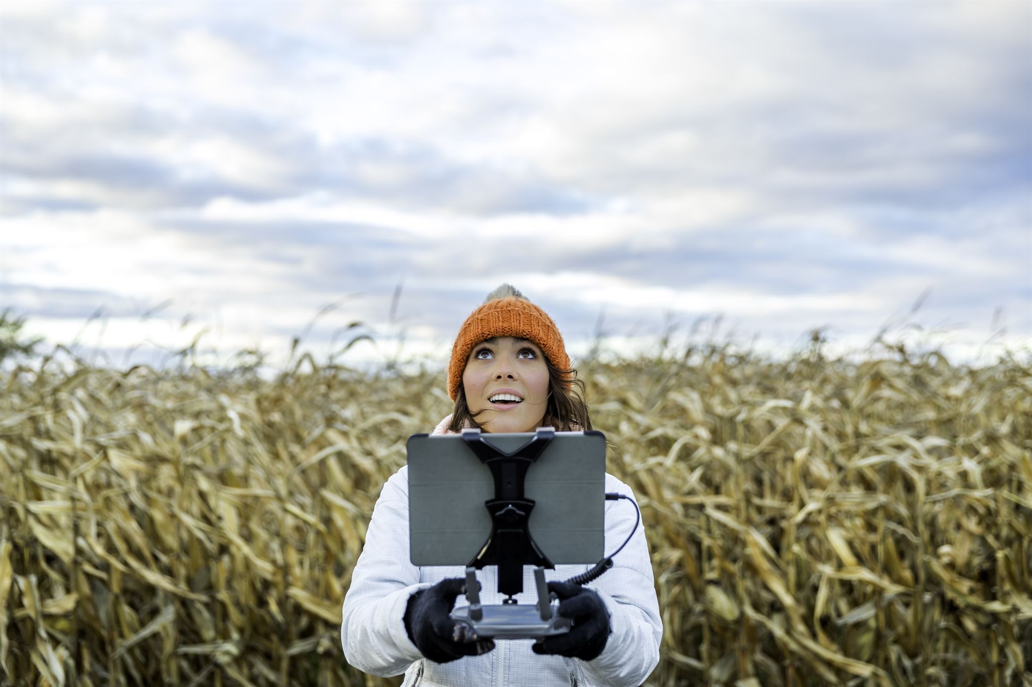 Field technician using tablet in the field