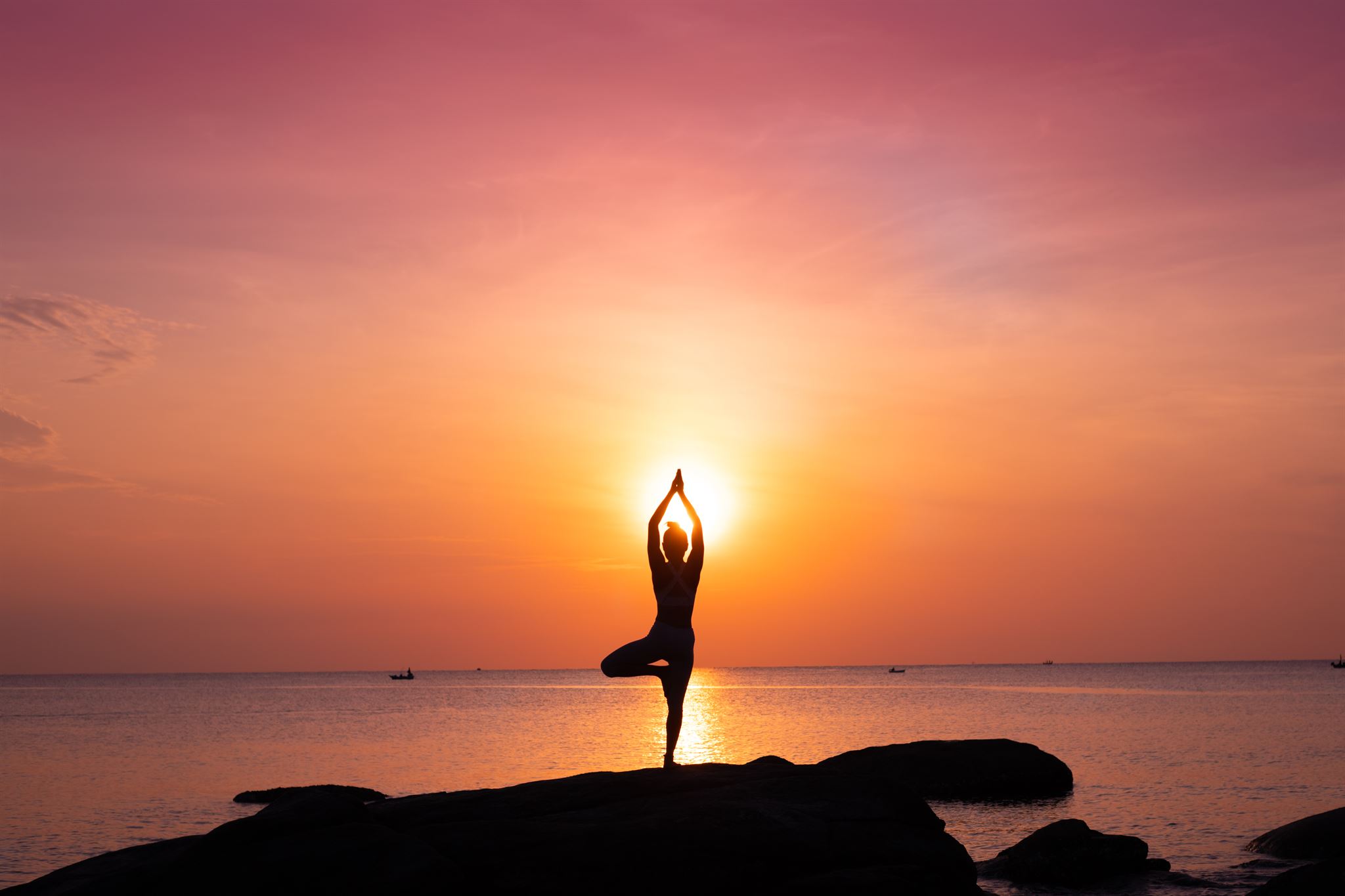 Calm meditation scene with sunset