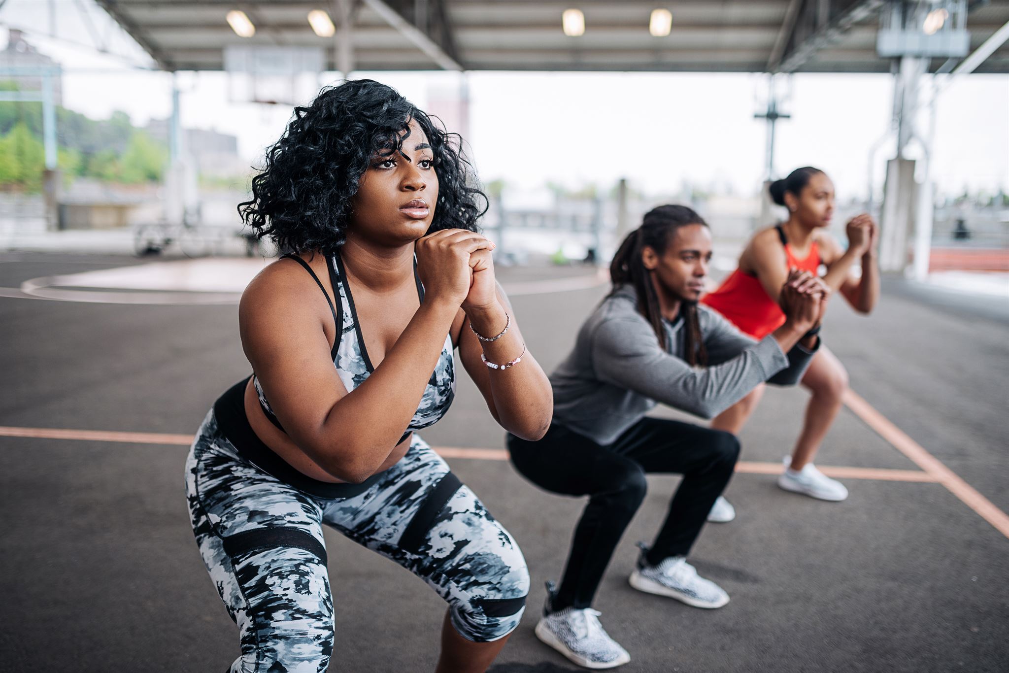 Group fitness training outdoors