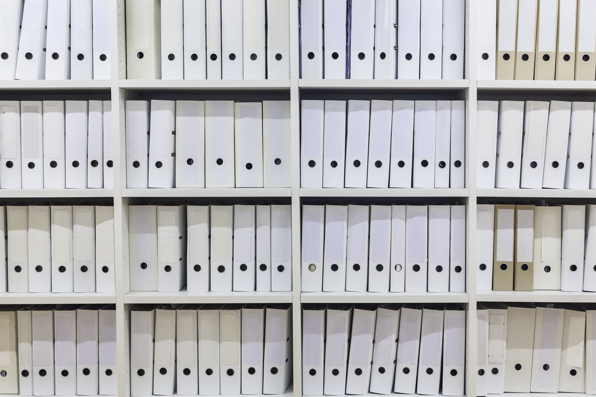 Report documents organized on shelves