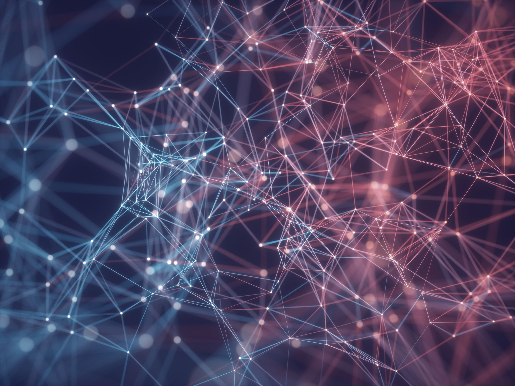 Visualization of neural network nodes glowing in a dark cybernetic environment